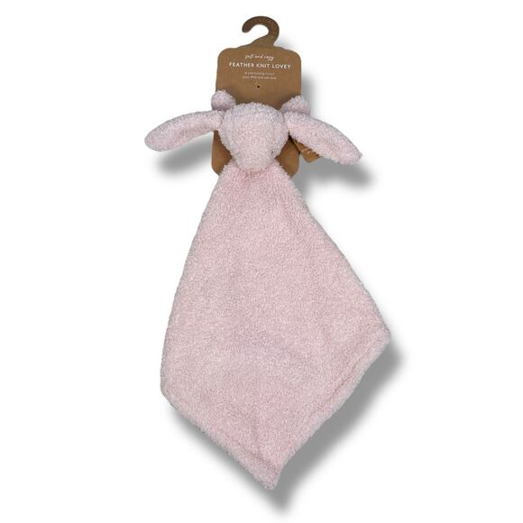 Levi and Emmie Feather Knit Lovey Pink Bunny Rabbit Security Baby Blanket Soft - Picture 1 of 8